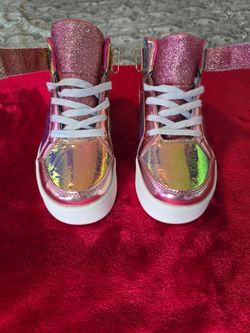 Girls Pink Holographic Glitter High-Top Sneakers