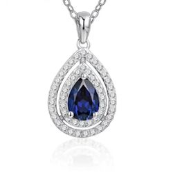 Silver Blue Sapphire Pendant Necklace 