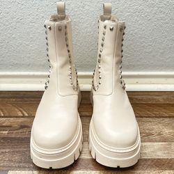 Ash-Lenny Studded Leather Chelsea Boots in “Whisper”