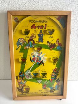 Antique Poosh-M-Up Jr. Baseball Tabletop Pinball 4 in 1 Game 1920-30s Cartoon