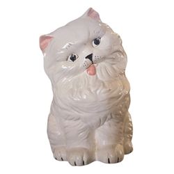 Vintage White Persian Ceramic Kitty Cat Pink Tongue Out Hollow 1970s