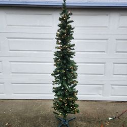 7ft Pre-lit Ashland Pencil Artificial Christmas Tree w/ Clear Lights X-Mas Green Plastic Thin Pine