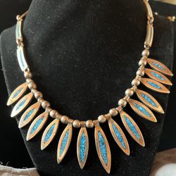 Vintage Sterling Silver Crushed Turquoise Collar Necklace 