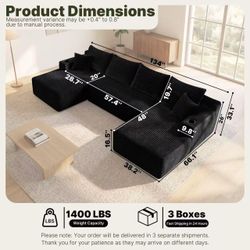 Black Corduroy U-Shape Sectional Sofa