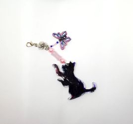 Bag Charm- Key Ring Charm Multi Color Resin Cat Laser Cut Butterfly