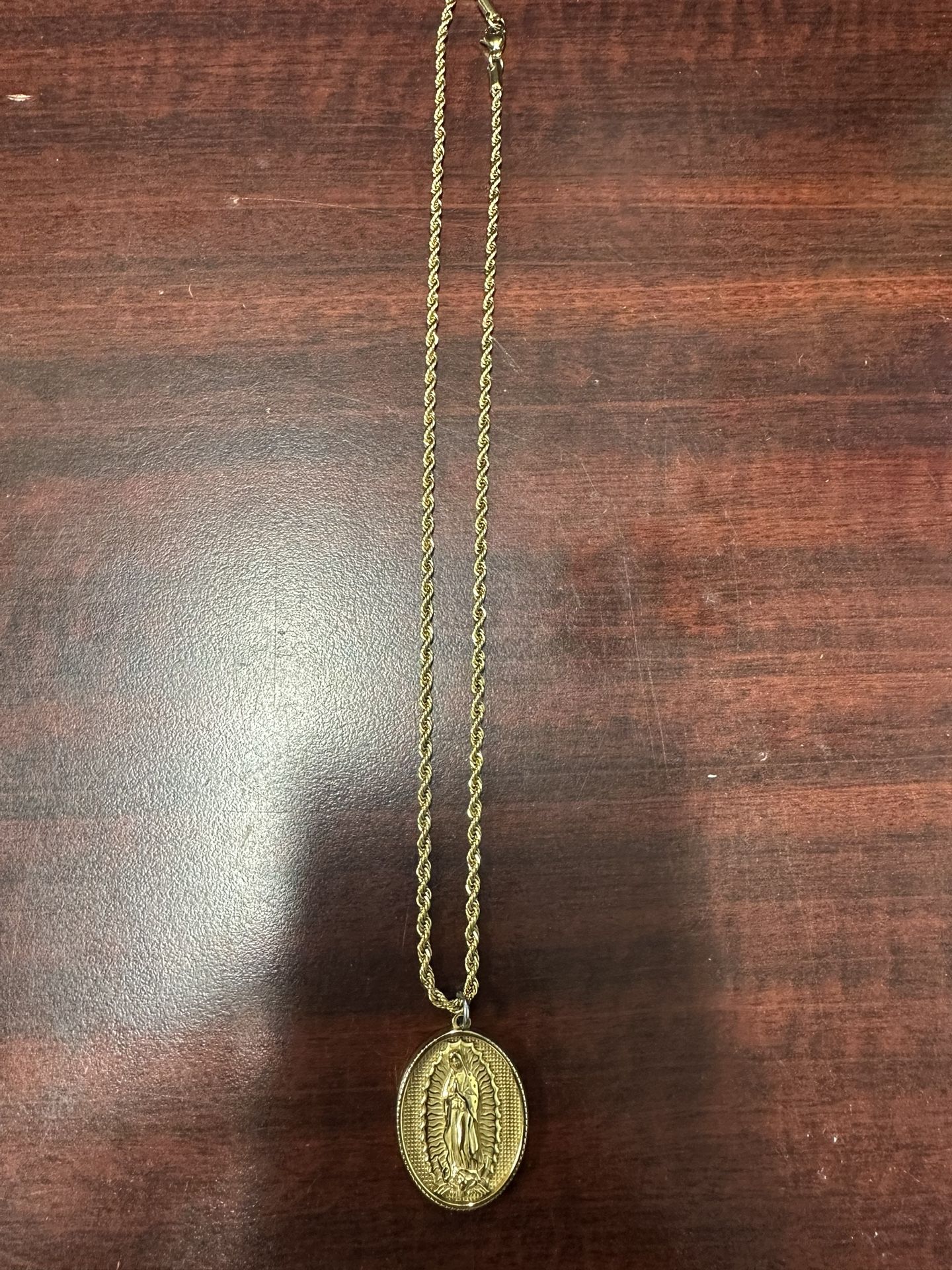 Religious Gold Pendant With Rope Chain