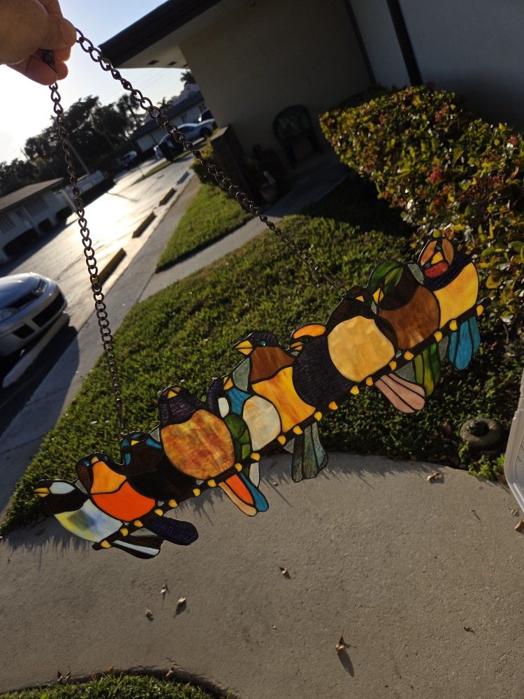 River of Goods Stained Glass Birds on Wire 9.25-in. Window Panel - 24.25"L x 0.25"W x 9.5"H