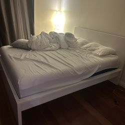 IKEA Queen Size White Bed Frame And Mattress