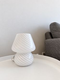 White Swirl Glass Mushroom Table Lamp