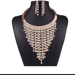 Wedding Party Rhinestone Crystal Tassel Gold Plated Set