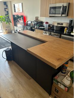 Two-Tier Kitchen Island with Wood and Black Finish