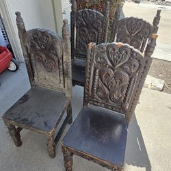 Set of 4 Renaissance Style High Back Wood Chairs