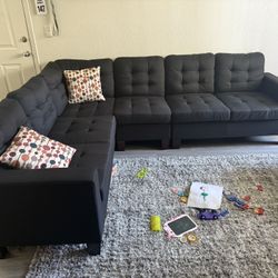 Customer’s Photo** Black Fabric Material Sectional NEW