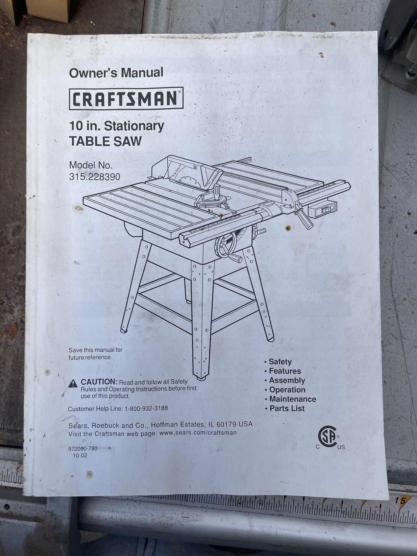 Craftsman 10inch Stationary Table Saw 