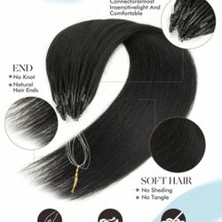 8D Micro Link Hair Extensions - Black—length:12 inch
