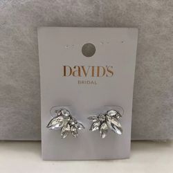 David’s Bridal Marquise Crystal Cluster Stud Post Silver Plated Earrings NEW