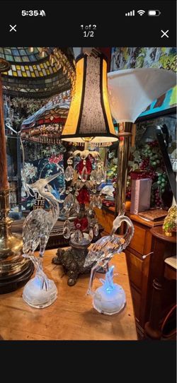Vintage Rudy Red crystal Brass Marble, Table, Lamp