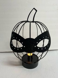 Black Wire Pumpkin Lantern with Masquerade Mask