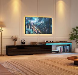 Modern TV Stand with LED Lights and Storage