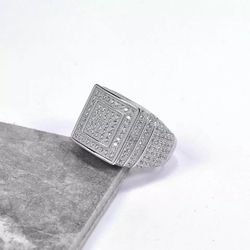 Solid 925 Sterling Silver Men's Luxury Ring Iced Out CZ Gold Plated AAA Size 10