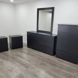 Dresser Whit Mirror, Chest And 2 Nightstands - Cómoda Con Espejo , Gavetero Y 2 Mesitas De Noche 