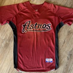 Authentic Game Worn Autographed Michael Bourne Brick Red Houston Astros Jersey