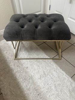 Grey Ottoman Bench with Gold Base