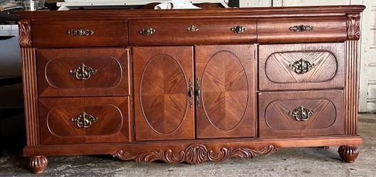 Ornate Wood Dresser with Brass Hardware
