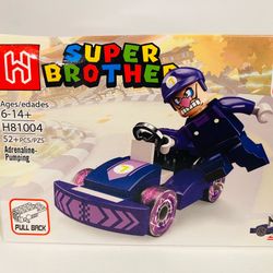Super Mario Kart Minifigure and Car Waluigi | New Building Kit STEM Toys