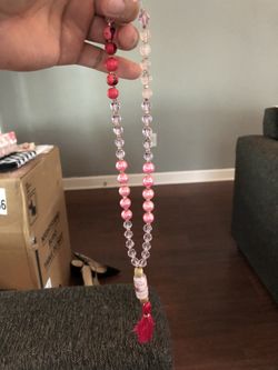 45 Bead MALA Necklace with Crystals, Rose Quartz, Tagua and Tassel Detail