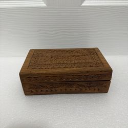 8” Vintage Hand Carved Wooden Trinket Box