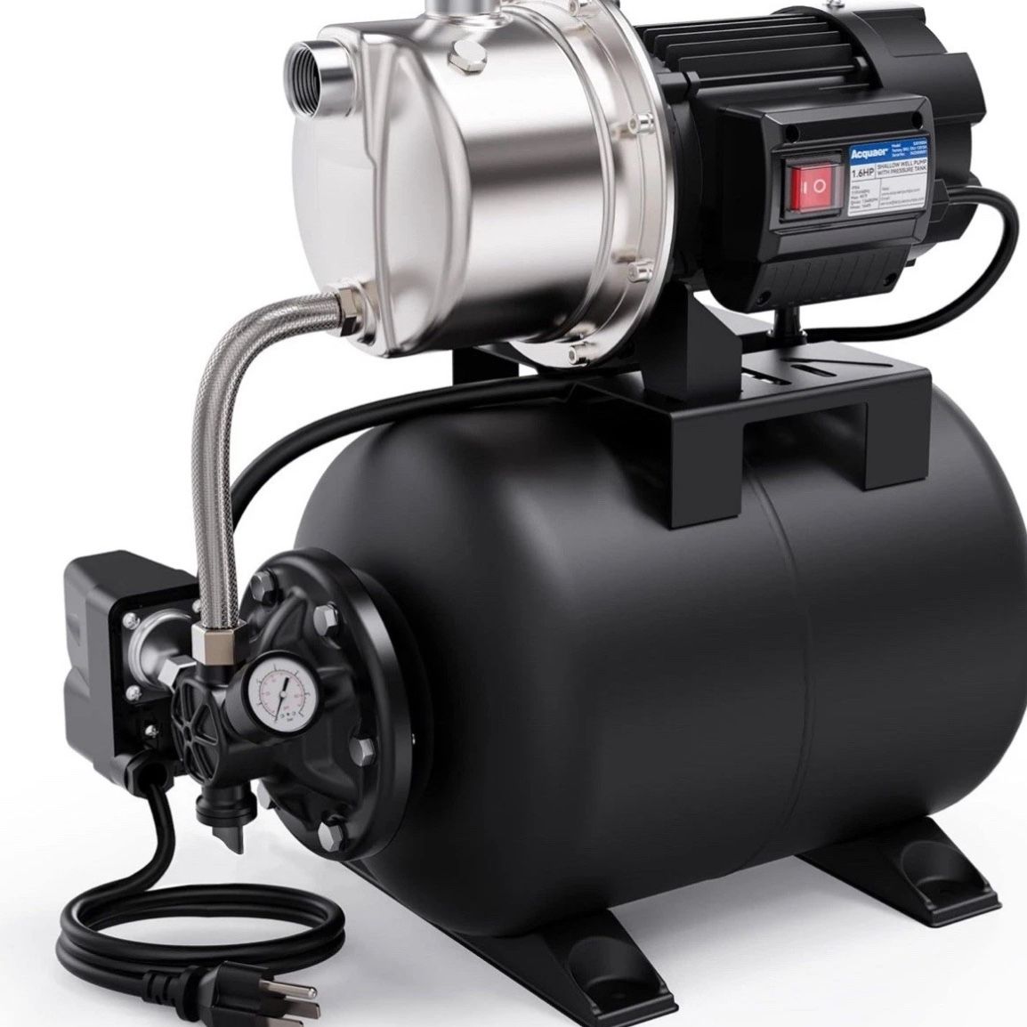Acquaer 1.6 HP Shallow Well Pump w/ Pressure Tank, Stainless Steel 1320 ...