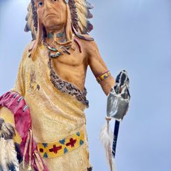 🔥 Large Brasco International Native American Chief Statue 20” Headdress Sculpture