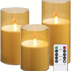 Flickering Flameless Candles,Led Candles W/Timer, Set of 3 Battery Operated
