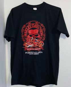 Harley Davidson T Shirt Mens Extra Large Skull Flames Puerto Vallarta Mexico