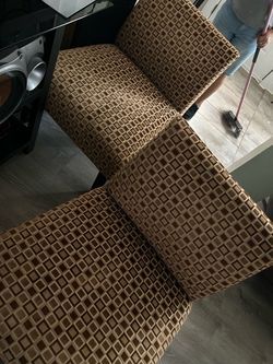 Brown Geometric Pattern Fabric Sofa