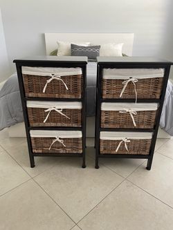 2 - Pier One Night Stands with Lined Baskets Pair