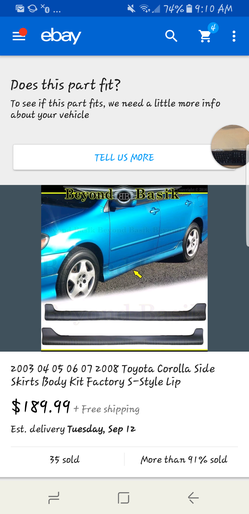2003-2007 Toyota corolla side skirts