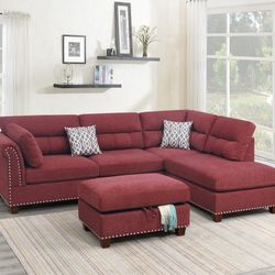 Brand New Red Sectional Sofa w Storage Ottoman 