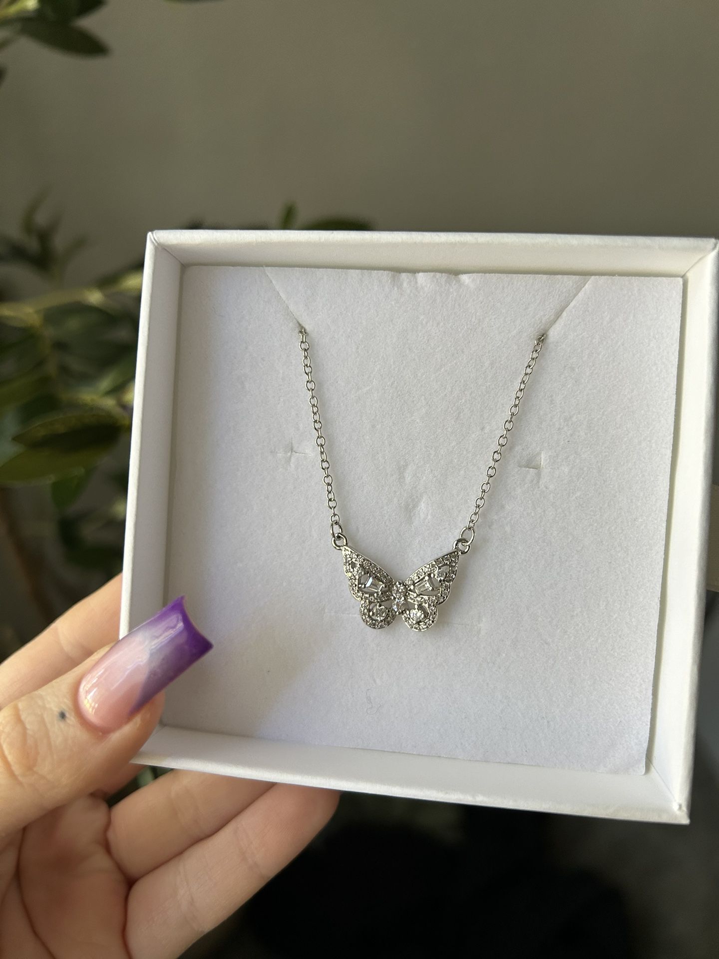 Diamond Butterfly Silver Necklace 
