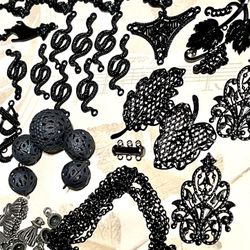Filigree Pendants And Connectors, Black Metal, Chains, Toggle Clasps, Pendants, Wraps, And More