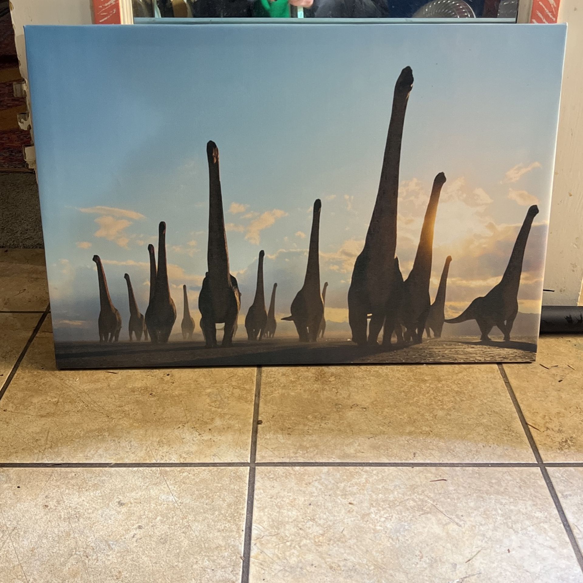 Dinosaur Long Neck Canvas Poster Wall Art 24x16 Inches