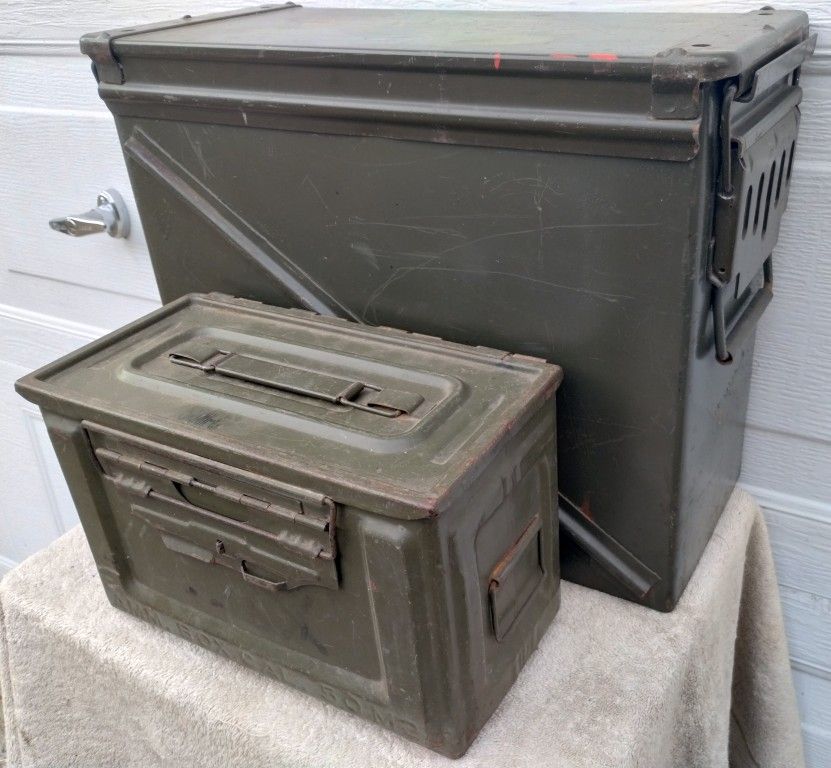 (YES STILL AVAILABLE) Large And Small Military Steel Green Ammo Boxes