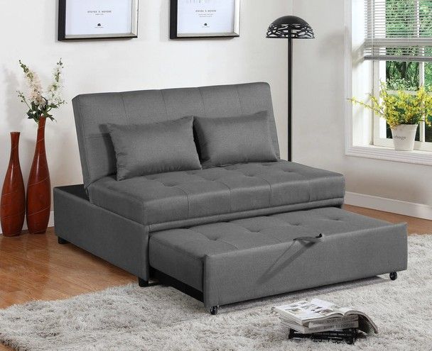 Grey 2-Seat Adjustable Couch Sofa Bed Linen Fabric