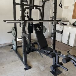 Vesta Fitness Smith Machine 2001 w/Bench Attachment | 230lb Bumpers Weights | 7ft Olympic Bar | Fitness | Gym Equipment | FREE DELIVERY 🚚 