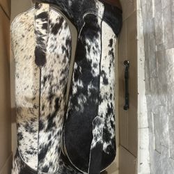 Cowhide Black And White Knee High Cowboy boots 