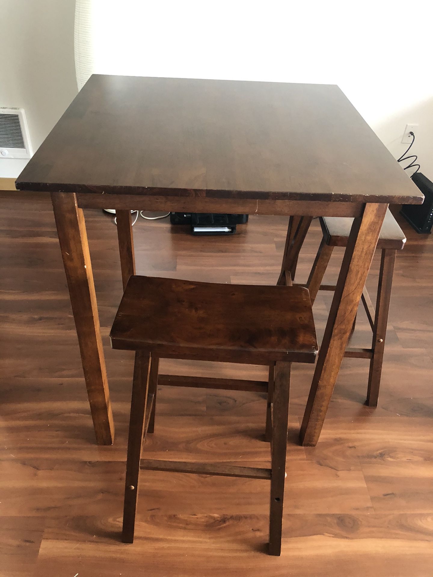 Target 3 piece Parkland High Table with Two saddle seat bar stools- Antique Walnut -Winson