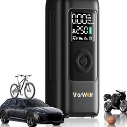 WARWOLF 160PSI Tire Inflator Portable Air Compressor, Electric Air Pump for Car Tires with Pressure Gauge, Dual Power 12V DC, LED Light, Auto Shut-Off