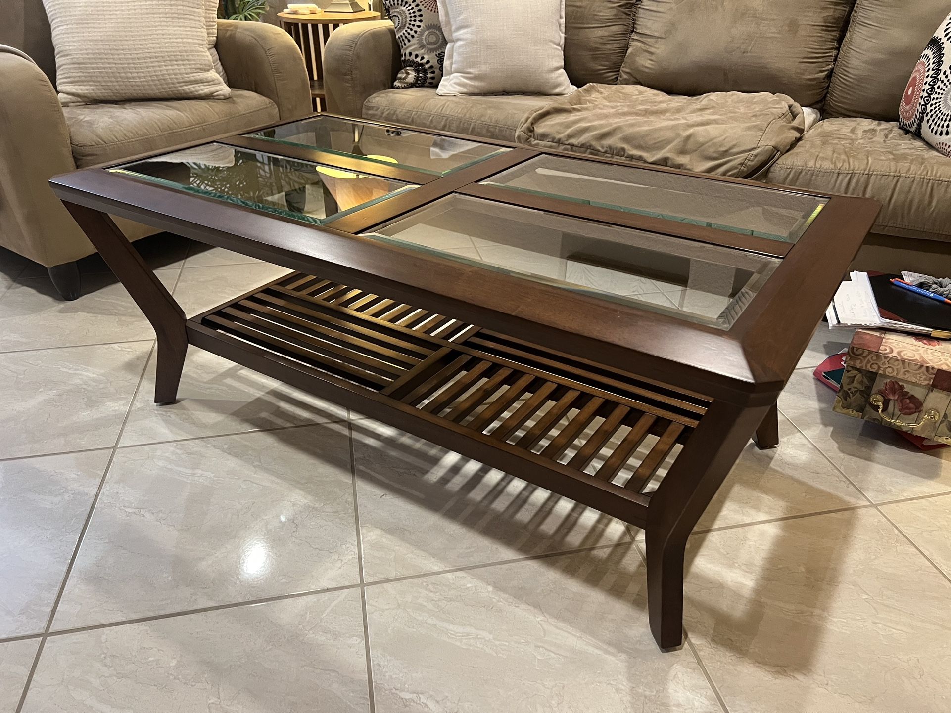 3-Piece Coffee & End Table Set – Wood & Glass