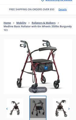 Medline Basic Steel Rollator Walker Burgundy